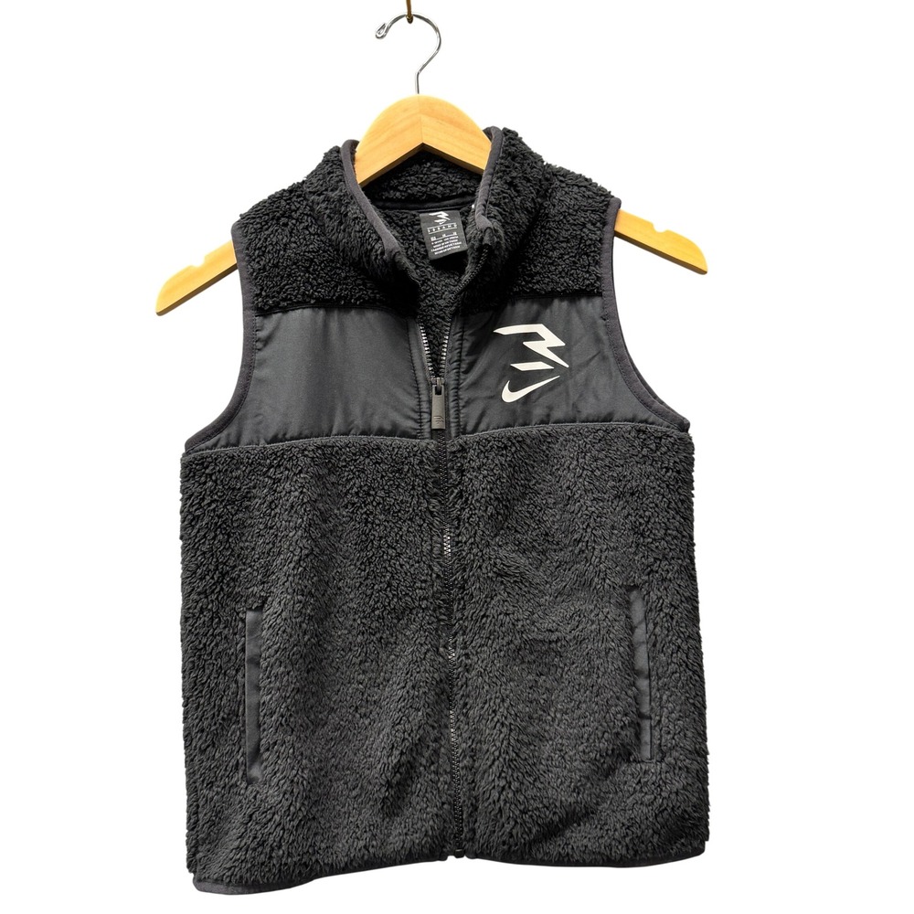 Nike 3Brand Fleece Vest Boys 10 Full Zip Black Sherpa Jacket Sporty Outdoor‎